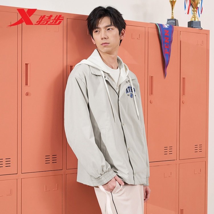 特步门店同款运动外套连帽男2024春季防风双层茄克976129120527,运动服/休闲服装,运动风衣,淘宝优惠券,粉丝福利购,淘宝优惠卷