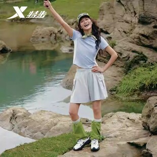 特步2026夏款女士修身速干冰感小字母双色拼接短袖974228010003