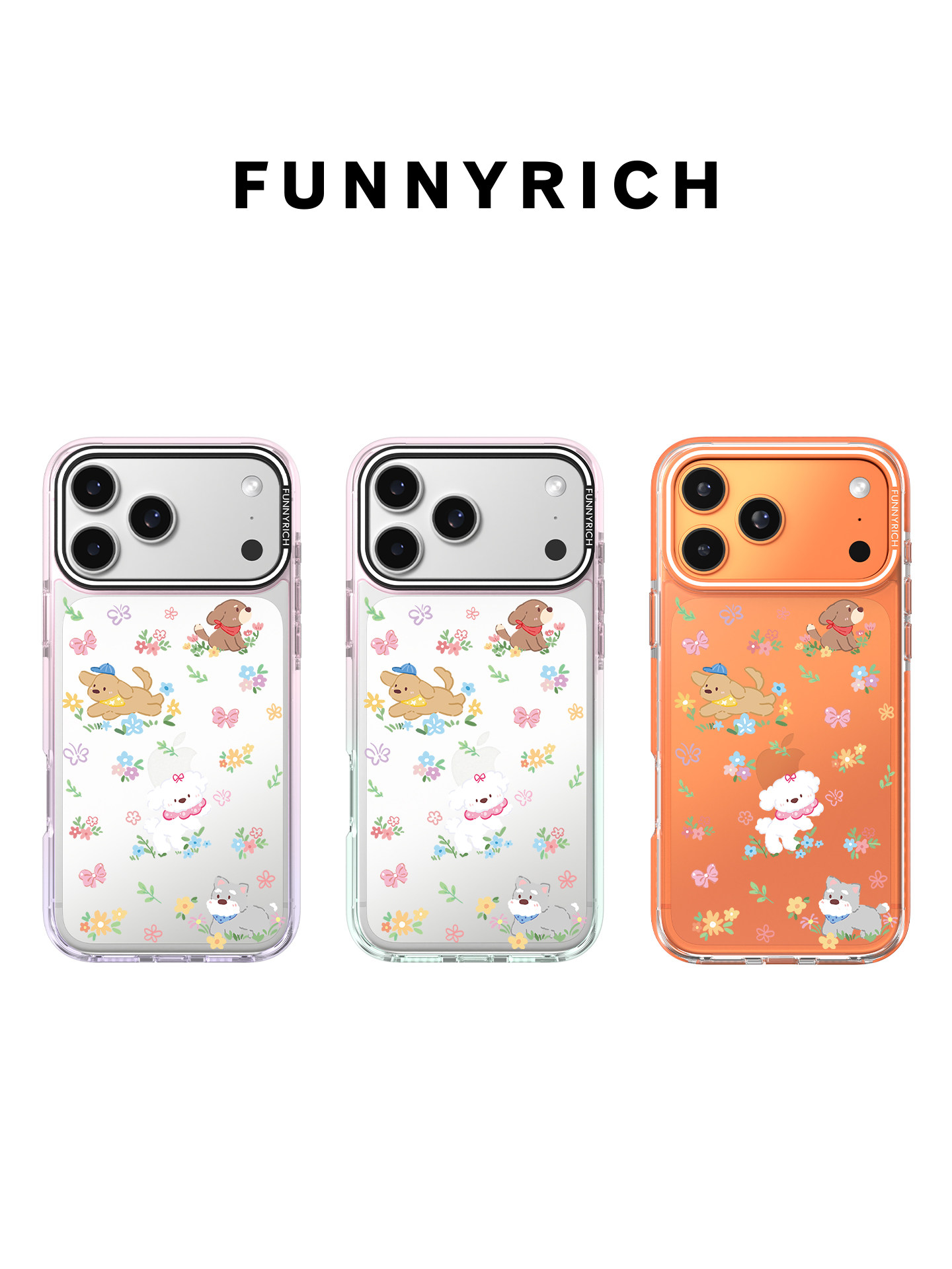 FUNNYRICH花花狗狗适用苹果iPhone18/17/16ProMax手机壳渐变色透明新款保护套磁吸女防摔卡通可爱