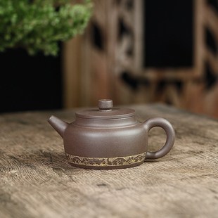 早期老泥细黑星松针半月壶宜兴紫B砂壶茶壶紫沙壶名家纯手工微瑕