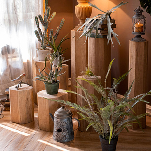 实木几何柱子自然北欧装饰摆v件花架边几设计师民宿展厅展示架DIY