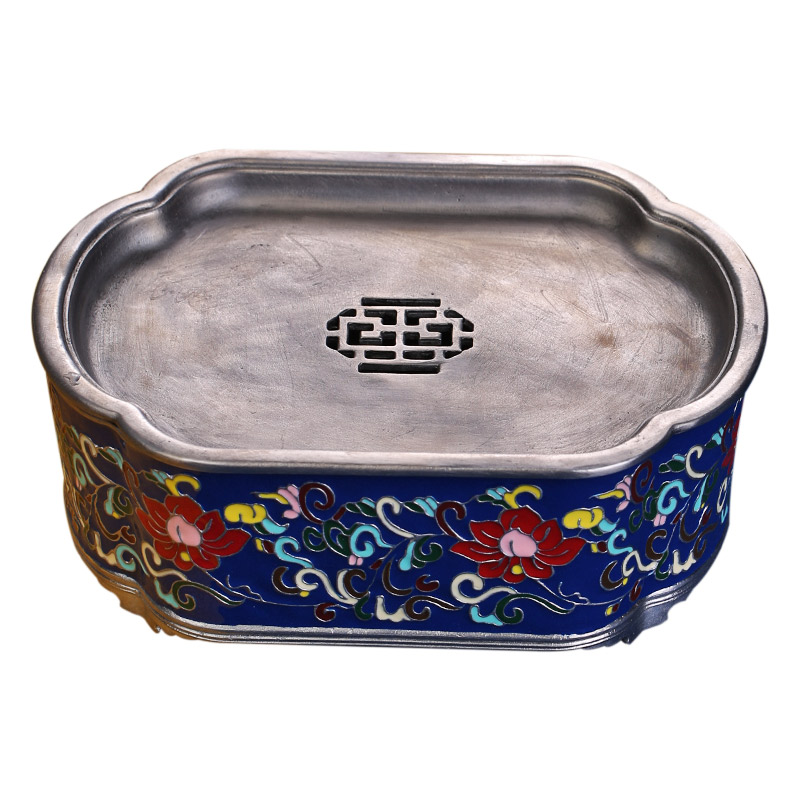 新品老锡中式潮州功夫茶具干泡台茶盘储I水式复古金属壶承手工壶