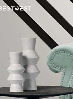 博西家居 简约白色斑点黏土直筒陶瓷花瓶摆件家居软Z装饰品花器