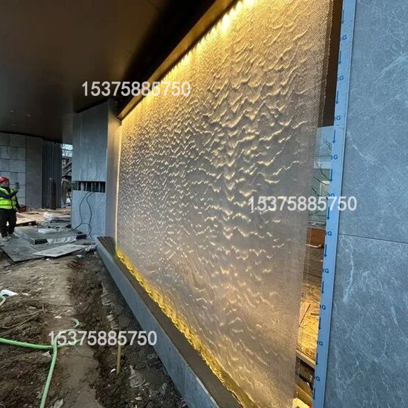 水幕隔断屏风室内流水墙瀑布水帘拉丝水I景简约Q玻璃喷泉金属网水