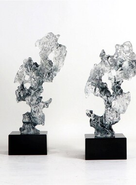 新中式仿真烟灰色太湖p石摆件家居饰品创意客厅电视柜办公室软装