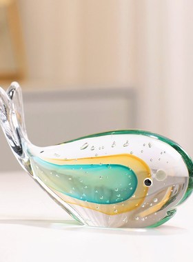 创意玻璃鲸鱼摆件客厅轻t奢电视柜酒柜玄关桌面高级艺术工艺品