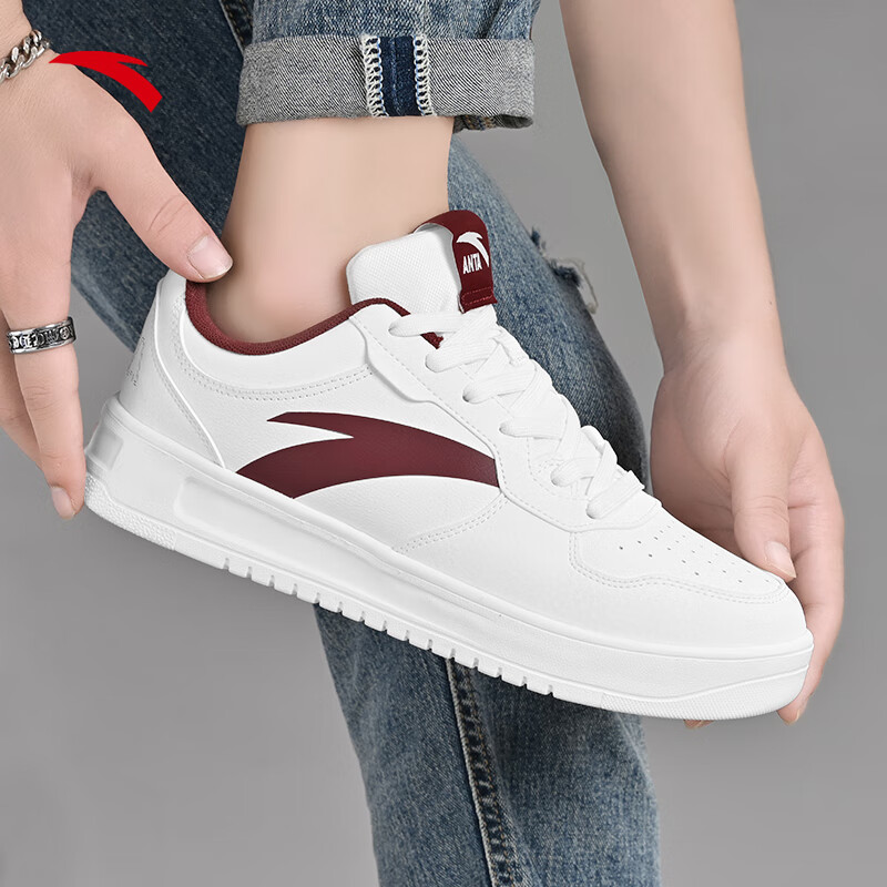 安踏男鞋皮面休闲鞋小白鞋