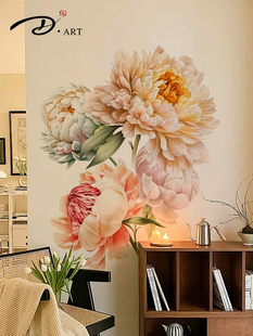 大罗墙纸创意花卉墙贴覆古中式牡丹装饰玄关背景墙遮丑墙纸自粘