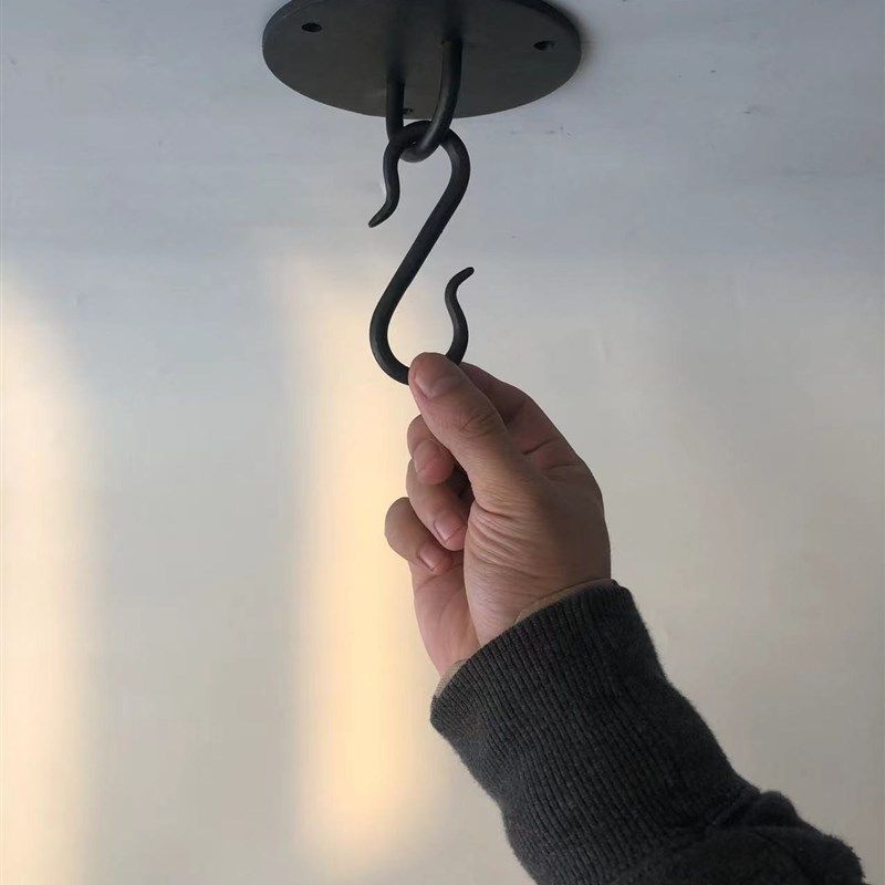 手工锻打挂钩底座铁艺挂钩纯铜吊钩茶室自在钩悬挂吊顶安装底座
