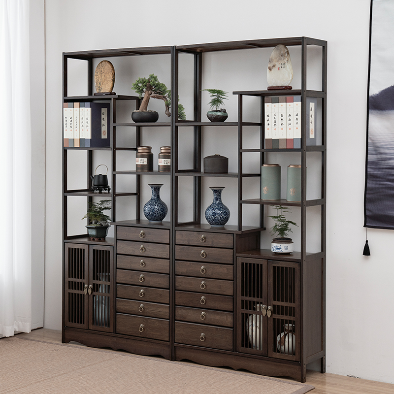 博古架新中式实木多宝阁茶叶摆件展示柜茶室收纳储物柜茶架置物架