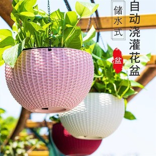 新款 家居绿植盆栽吊兰花盆厂家送吊链 简约仿藤编绿萝吊篮盆悬挂式