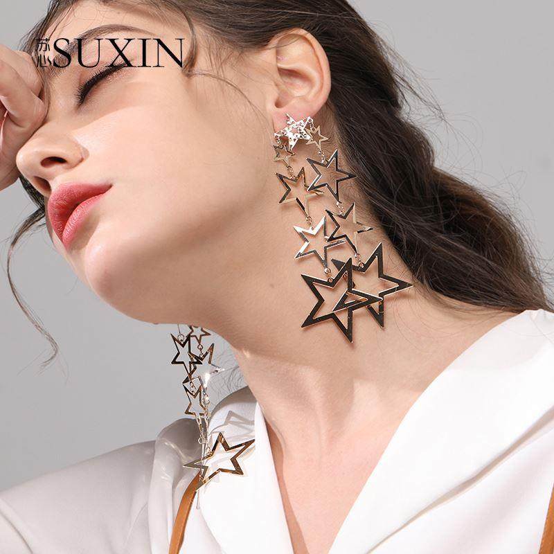 苏心饰品欧美星星长款夸张耳环气质五角星吊坠个性大气耳钉女耳坠