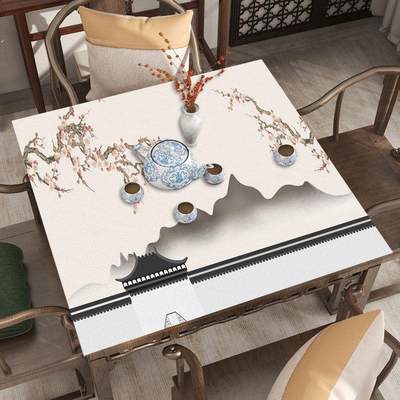 新中式桌布皮革正方形八仙桌台布方桌子桌垫加厚防水防油防烫免洗