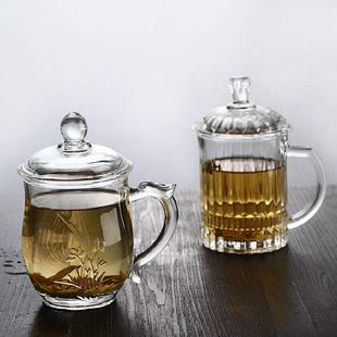 家用玻璃水杯办公室男带把手喝茶杯耐热耐高温带盖泡茶杯子茶饮杯