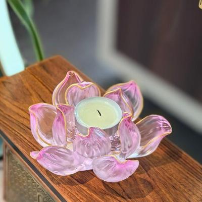 小白茶具净水金莲古法琉璃粉红色荷花莲花线香插香道摆件蜡烛烛台
