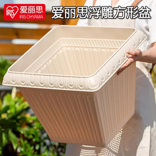 爱丽思浮雕花盆方盆朱顶红种球阳台绿植蔬菜园艺树脂盆加厚花盆