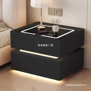 纳雷新款智能床头柜无线充电卧室轻奢感网红悬空多功能带锁黑