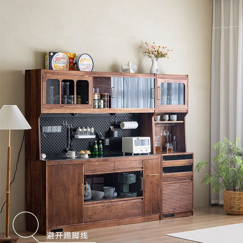 轻奢高级北美黑胡桃木实木餐边柜复古客餐厅靠墙一体柜原木储物柜