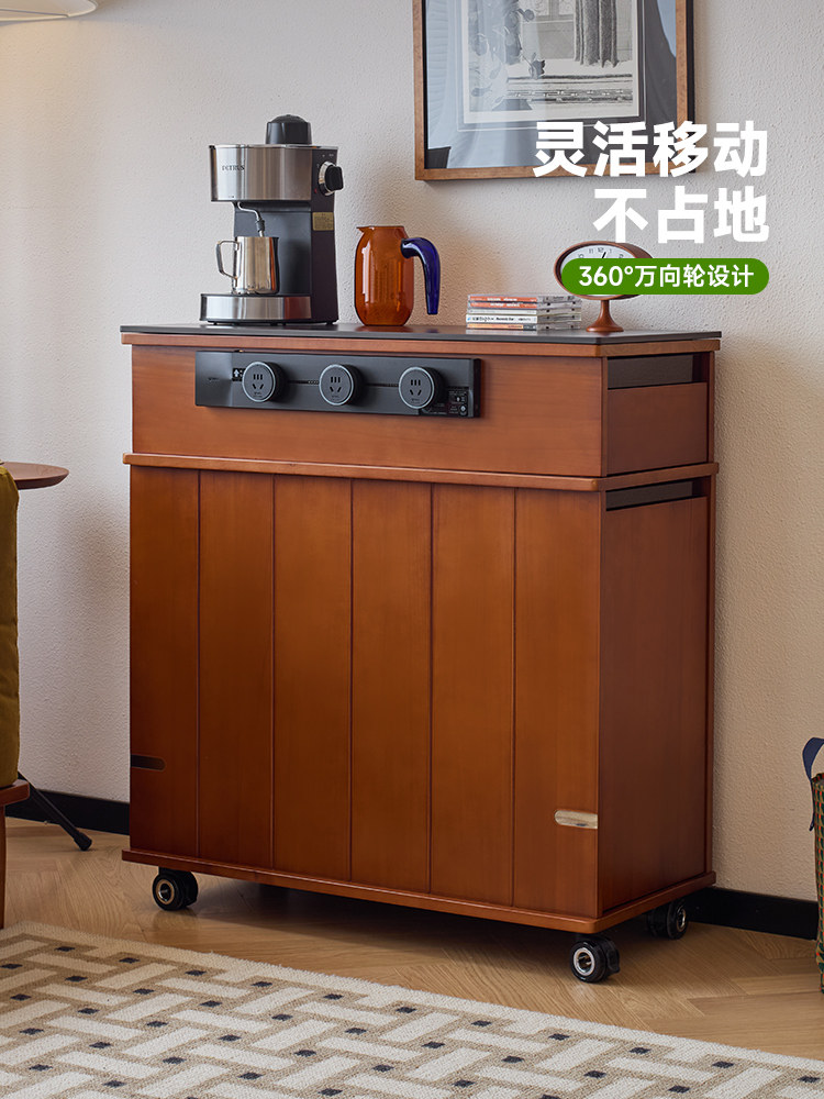 中古风可移动实木岛台柜单独小户型带岩板餐桌一体复古岛台默认项