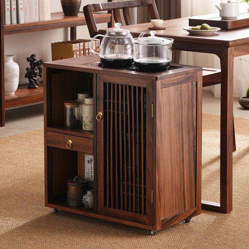 胡桃木家用沙发边柜茶水柜实木可移动泡茶台烧水壶一体新中式茶几