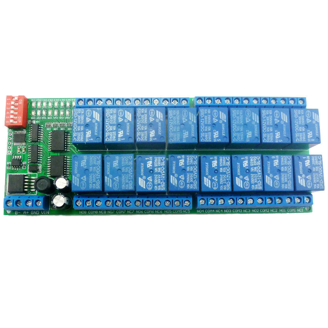 12V16通道RS485继电器ModbusRTU协议串口遥控开关PLC控制板