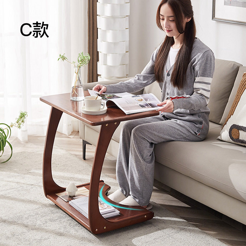 批发实木沙发边几柜可移动桌子带轮迷你茶几客厅小户型C型方角几图片