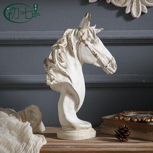 法式复古创意玄关摆件马头树脂工艺品客厅电视柜装饰品马到成功