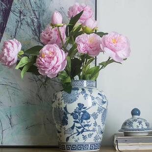 新中式青花瓷玄关摆件陶瓷花瓶客厅落地法式插花花瓶瓷器储物罐