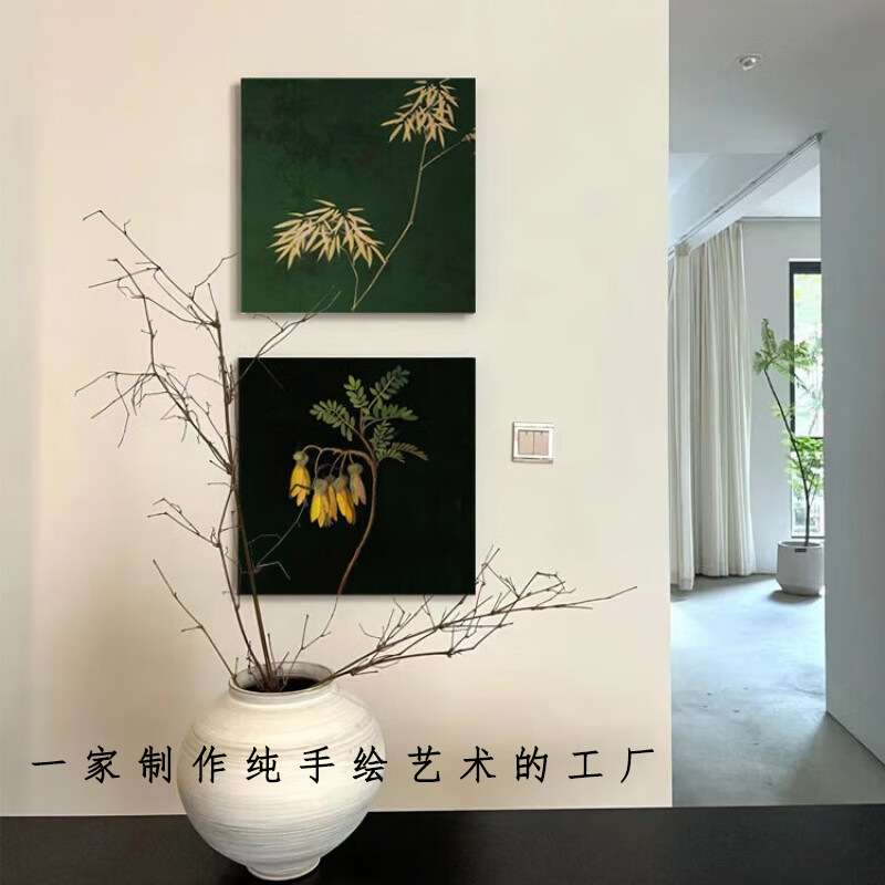 装饰画入户墙画餐厅新中式挂画玄关走廊国潮风过道壁画纯手绘油画图片