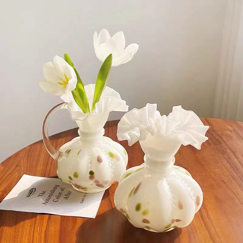 中古风芬顿花瓶复古南瓜纹手工家用法式高档水培插花玻璃装饰摆件