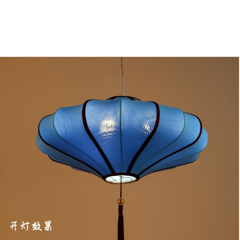 新中式布艺手绘画创意圆形灯笼蚕丝茧餐厅吊灯茶室书房手绘灯笼