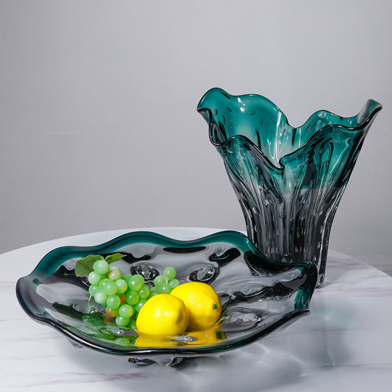 现代轻奢干花插花琉璃玻璃大花瓶摆件现代简约客厅餐厅软装饰品