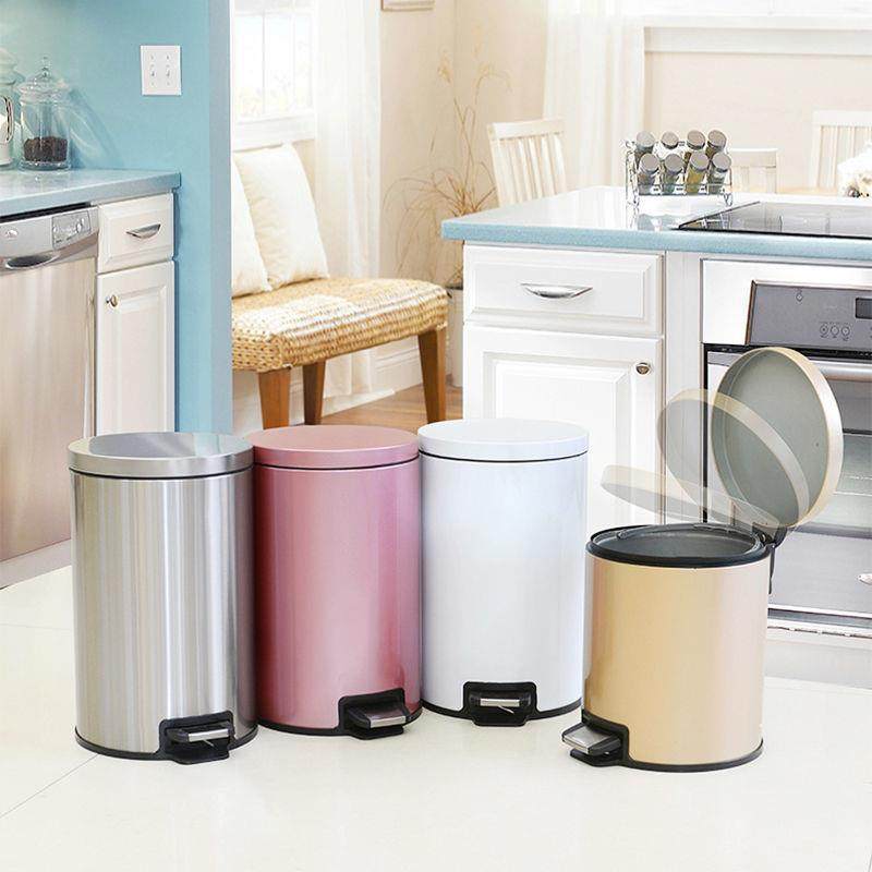 不锈钢脚踩垃圾桶家用大号厨房客厅卫生间缓降可定盖圆桶形脚踏新