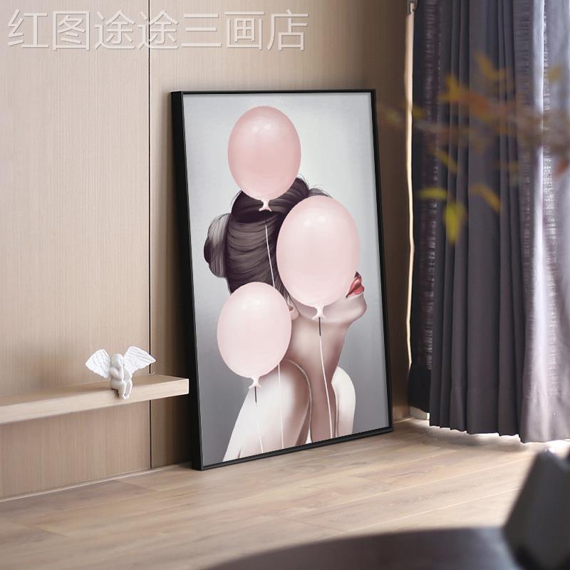 网红北欧风人物装饰画厅玄关道间走廊格客墙壁挂画个性创意女孩过图片