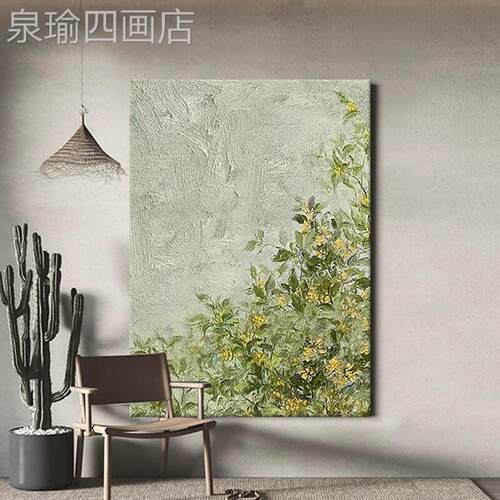 纯手绘油肌玄饰关装客厅花卉挂手石英砂工丙烯理大幅落地定做