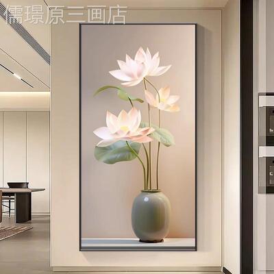 现廊代简约荷花玄挂头画画新中式装饰画画入关户过道走尽高档禅定