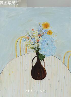 网红原 店主创油画《蓝色绣球花》走廊装饰画现代简约挂画
