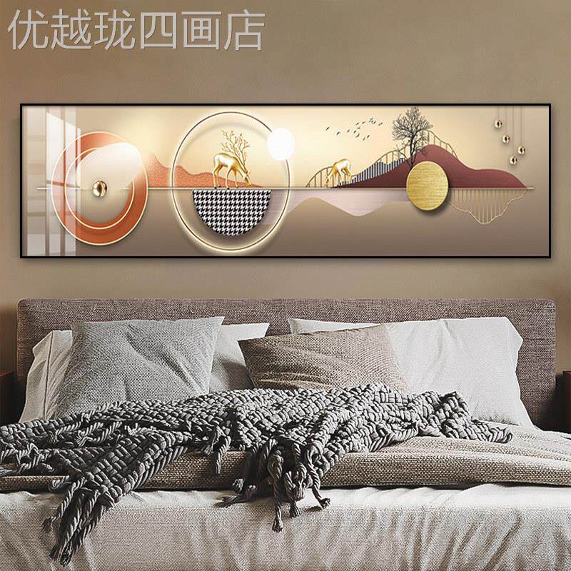 网红装吉祥福禄现代卧室床主头饰画厅沙发背景墙面画客房间晶瓷挂