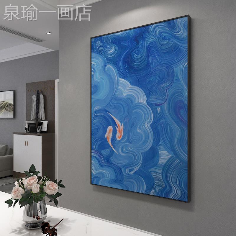 网红好运鲤手绘动物油画中锦式好寓意装饰画现餐厅代画玄关背挂景图片
