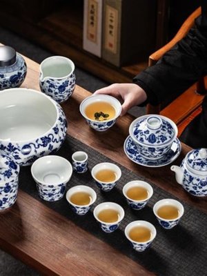 销红英陶瓷景德镇中式青花陶瓷功夫茶具套装家用中式盖碗茶壶茶品