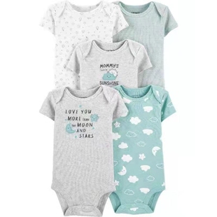 夏季婴儿连体衣短袖5件套男女宝宝外贸出口高档哈包屁衣A类棉吊带