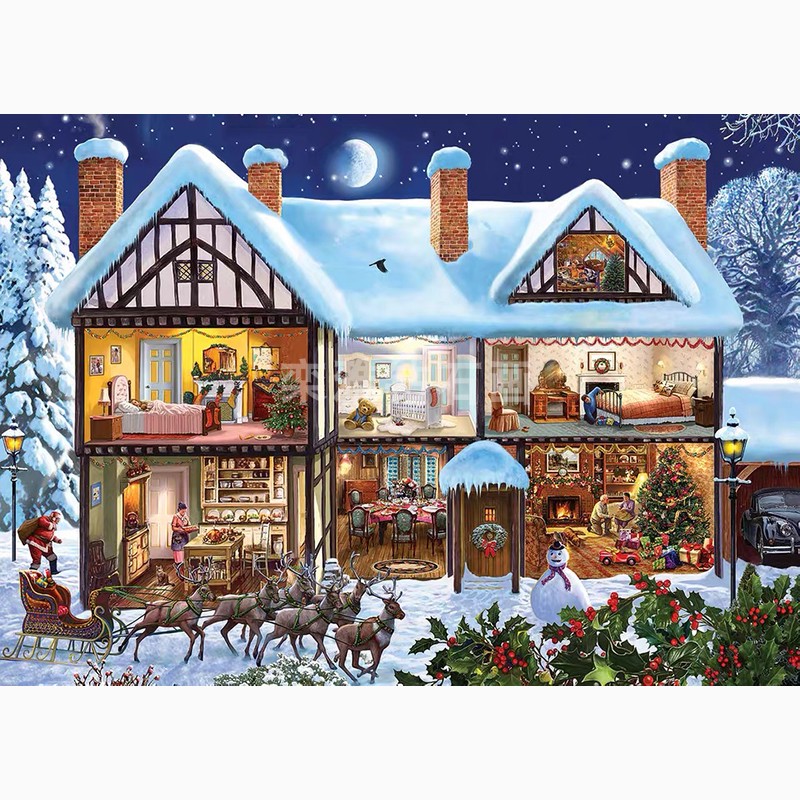 美式DIY方钻满钻钻石画圣诞节温C暖家园贴钻点钻镶钻十字绣带钻