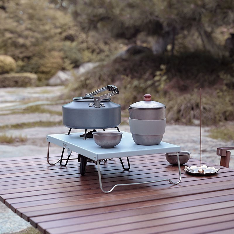 牧蝶谷迷你蜘蛛炉桌野外露营登山大火力户外铝合金Y折叠桌便携