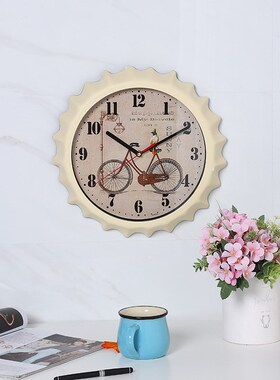 复古瓶盖挂钟14英寸时钟简约客厅个性家用静音电子石英钟A.15504