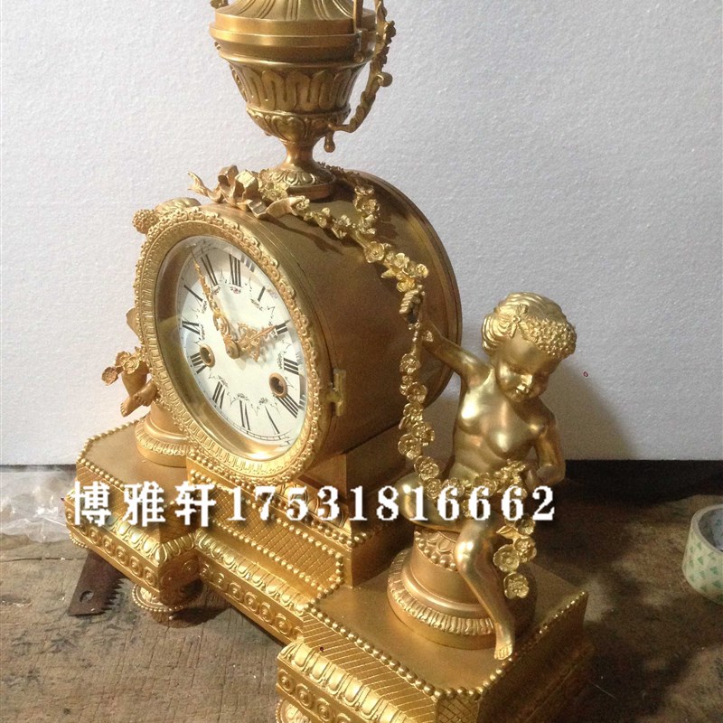 钟表纯铜金色机械座钟仿古董发A条上弦摆件欧式家居客厅壁炉风水