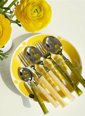 意大利Rivadossi 竹节亮面z不锈钢西餐具套装刀叉勺子四件套装礼
