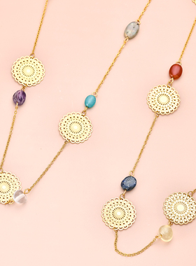 朗同天然石复古时尚气质欧美风项链简约嘻哈潮流时尚法式风毛衣链