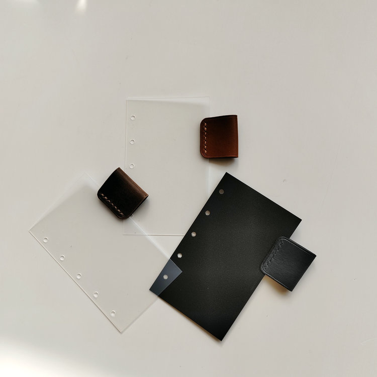 M5五孔活页笔插垫板植鞣皮透明黑色垫板可插笔真皮环收纳手账配件