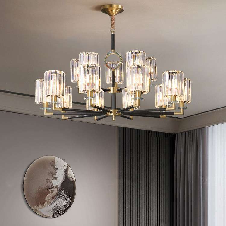 新中式全铜吊灯轻奢客厅水晶灯简约现代家用大厅铜灯高档餐厅灯具