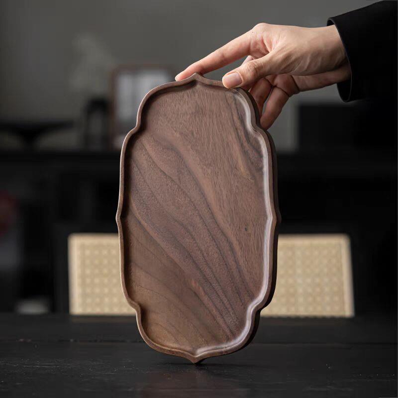 整板胡桃木实木干泡盘茶台壶承茶托盘轻奢中式茶海盖碗碟